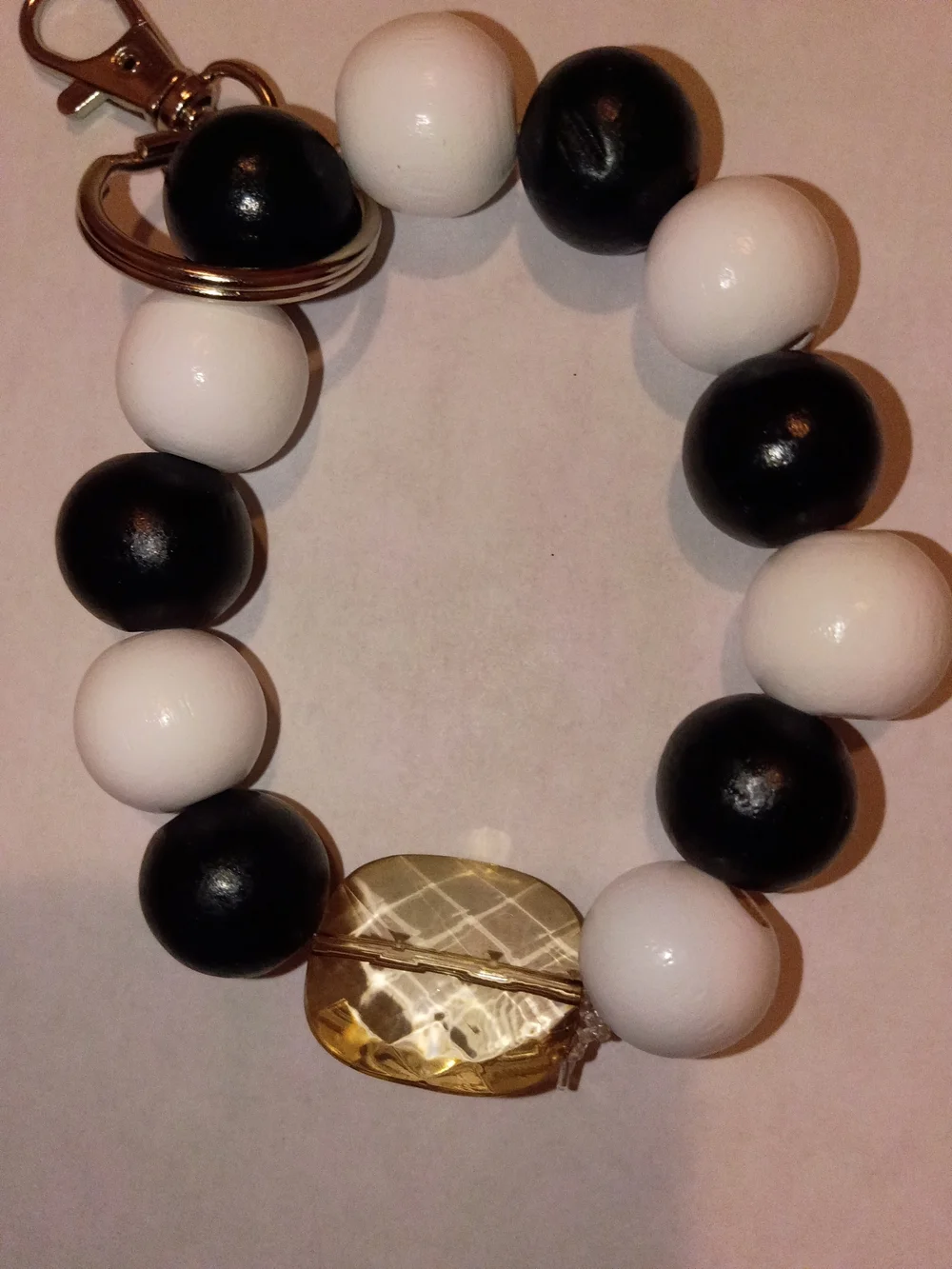Black & White Beaded Keychain Bracelet - Unbranded